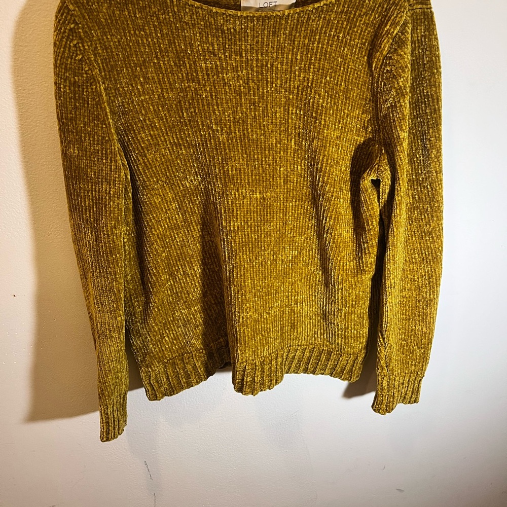LOFT Yellow Crew Neck Sweater with Ribbed Details